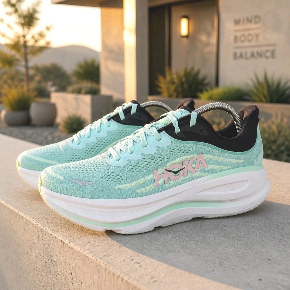 Hoka One One Bondi 9 Shoes Women's Sz 10.5 B Blue Mint Running ⚡️